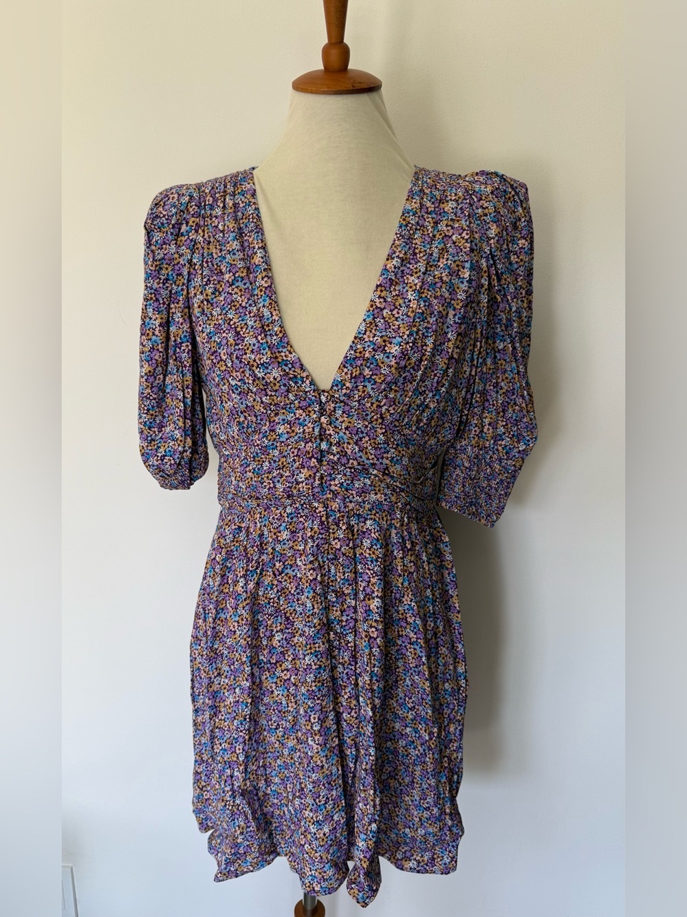 Zara Purple Floral mini Dress with Blue and Yellow Details